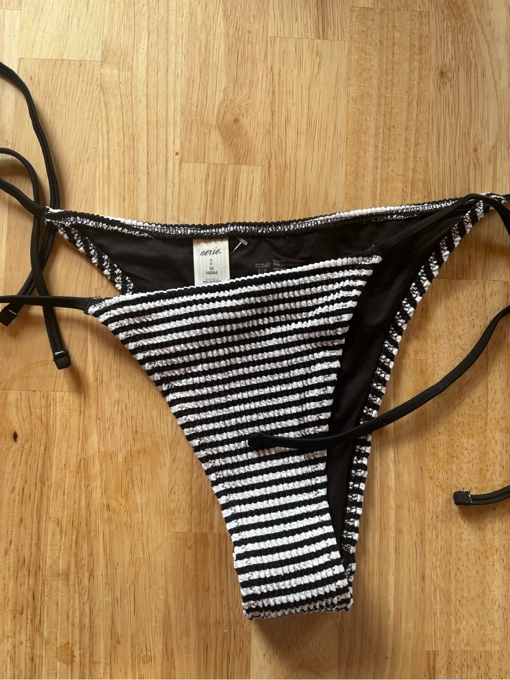 Aerie Black and White Stripe Textured Bikini Bottom